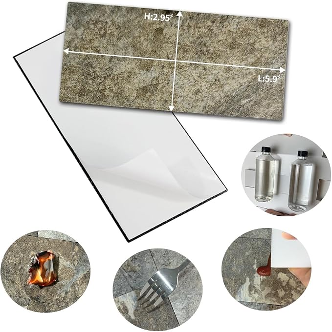 AULIGET 100-Piece Beige & Brown Slate Peel and Stick Backsplash Wall Tiles - Image 5