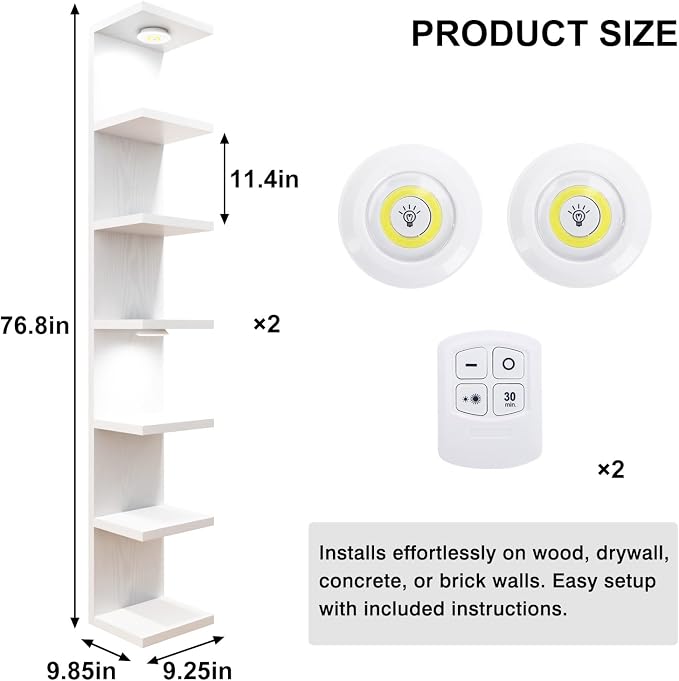 Fixwal 7 Tier Wall Mounted Shelf Set of 2 White Lack Wall Shelf - Image 3