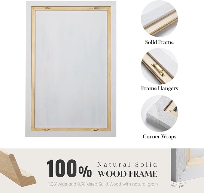 Large White Framed Blue and Gold Abstract Canvas Wall Art - Image 6