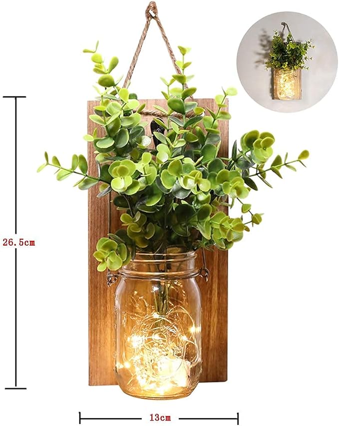 Rustic Wall Sconces, Mason Jar Sconces, Farmhouse Home Decor, LED Fairy Lights - Image 3