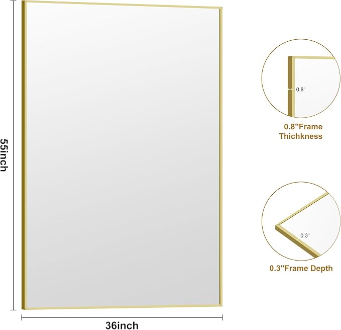 KOCUUY Large Gold Bathroom Mirror, 55x36 inch Rectangular Mirror - Image 8