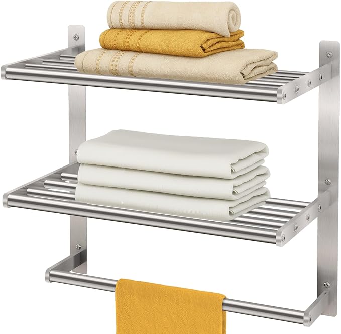 BETHOM Towel Shelf for Bathroom Wall Mounted, 3-Tier Hotel Style Towel Rack by Bethom