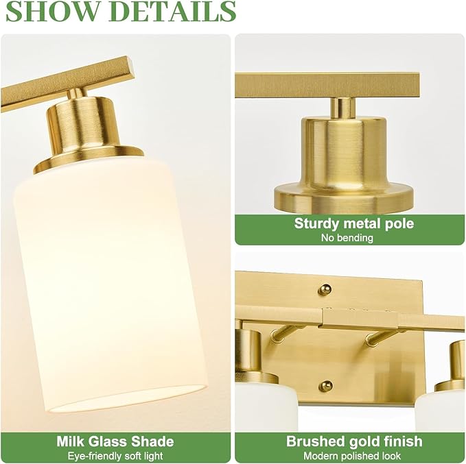 MOKATNG 4-Light Bathroom Light Fixtures, Brushed Gold Vanity Light - Image 2