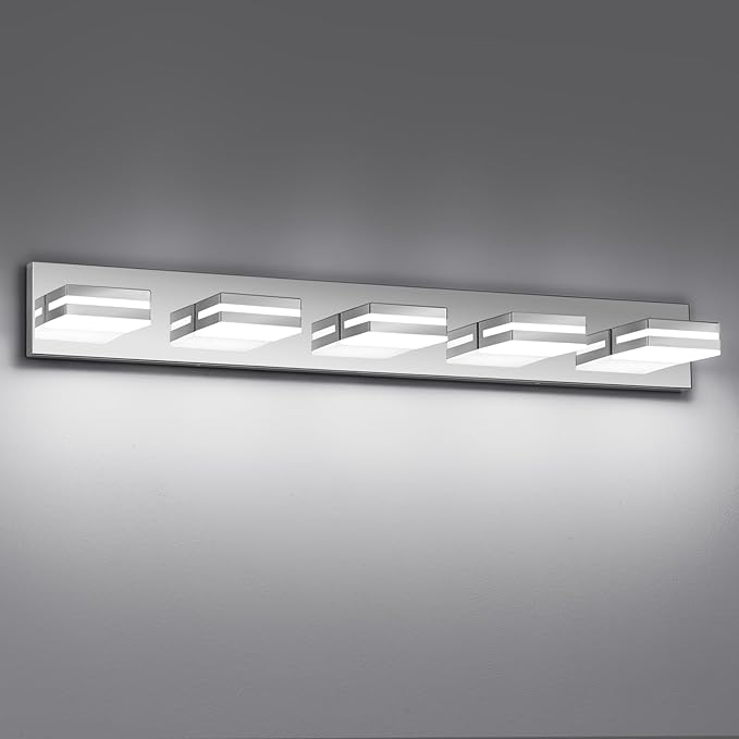 Modern LED Bathroom Lights Fixtures 5-Light, Stainless Steel Chrome Acrylic by JZEKVN