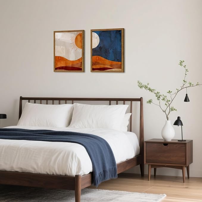Framed Boho Sun and Moon Canvas Wall Art Set of 2, Vintage Western Desert - Image 9