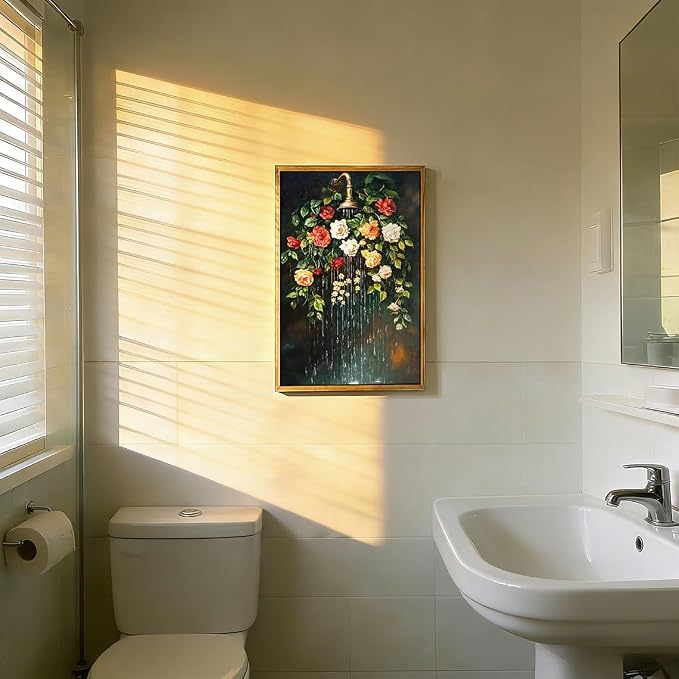 AtterrirArt Framed Vintage Bathroom Wall Art, Moody Roses Botanical Canvas - Image 2