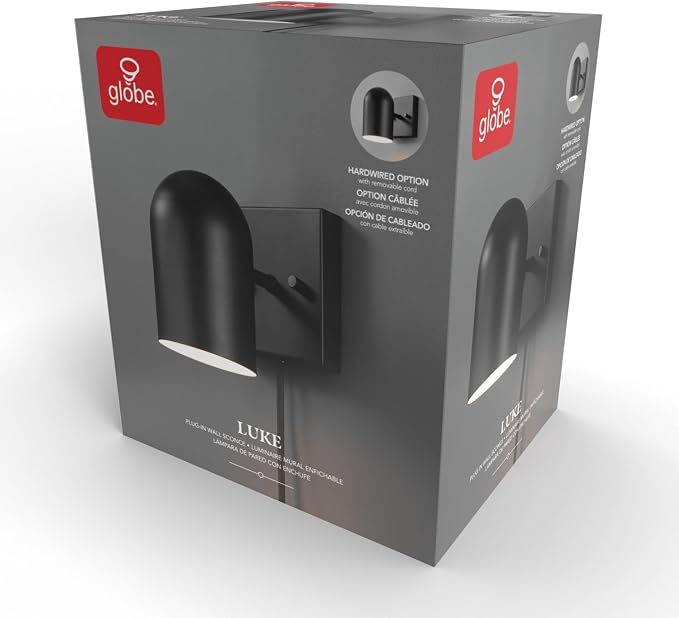 Globe Electric 65000098 1-Light Plug-in or Hardwire Wall Sconce, Matte Black - Image 9
