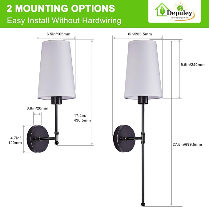 Depuley Battery Operated Wall Sconce: 27" Set of 2 Wireless Wall Lights - Image 8