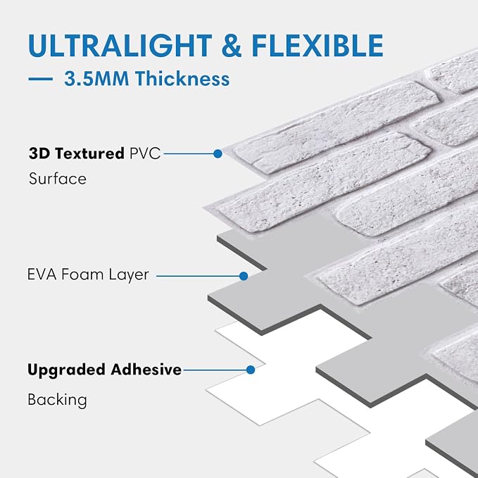 COMSTICKC 3D White with Gray Spots Faux Brick Wall Panel Peel and Stick Wall - Image 4