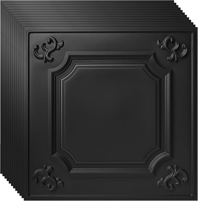 Art3d Drop Ceiling Tiles 24x24, Wainscoting Panels Glue Up 2x2, Cloud-Black by Art3d
