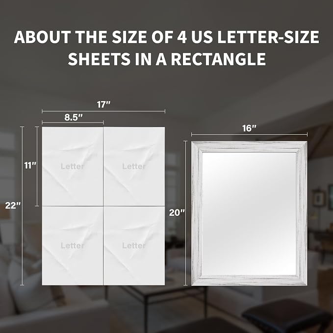 White Wood Effect Framed Wall Mirror, 16x20 Rectangle Mirror, Anti-desilvering - Image 5