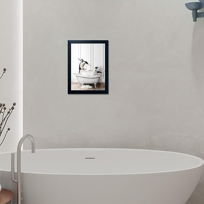 Framed Kids Bathroom Wall Decor Funny Bathroom Wall Art Black and White Canvas - Image 8