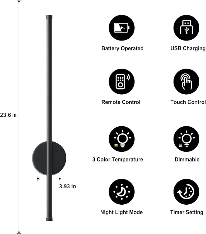Battery Operated Modern Wall Sconces, Dimmable Wireless Wall Light Set of Two - Image 6