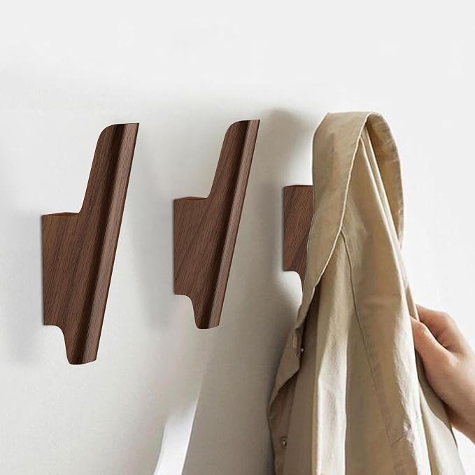 Wood Wall Hooks 4 Pack Coat Hooks Wall Mount Walnut Wooden Hooks - Image 2