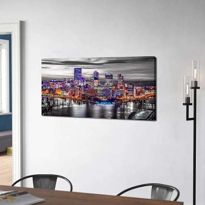 Pittsburgh Wall Art Living Room Decorations Black and White City Skyline - Image 7