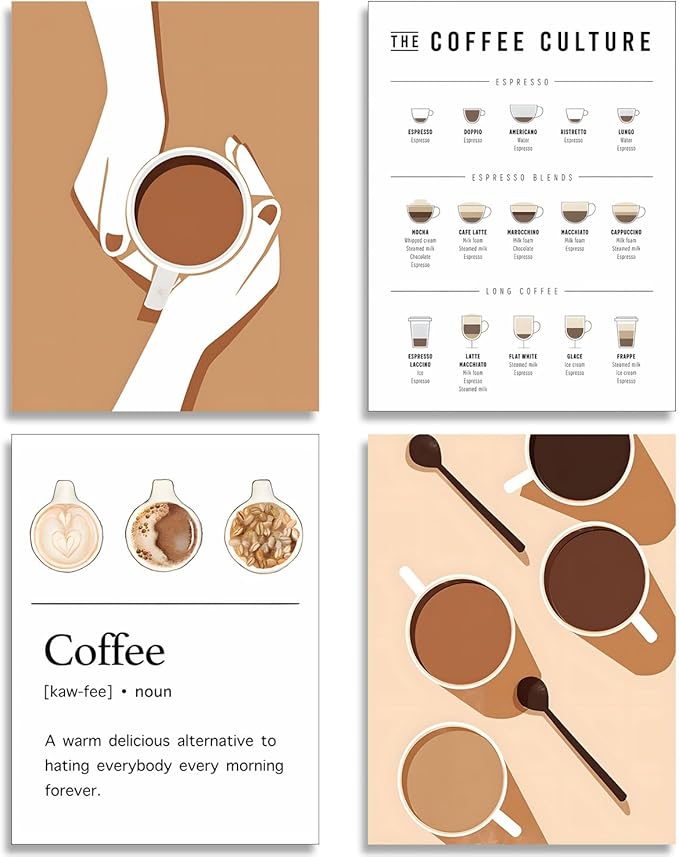 NCYEL 4pcs Modern Minimalist Coffee Wall Art Kitchen Coffee Shop Pictures by NCYEL