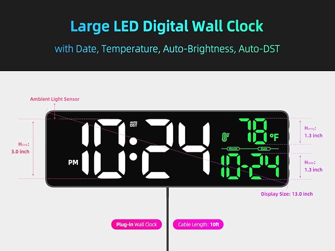 Large LED Digital Wall Clock - Image 2