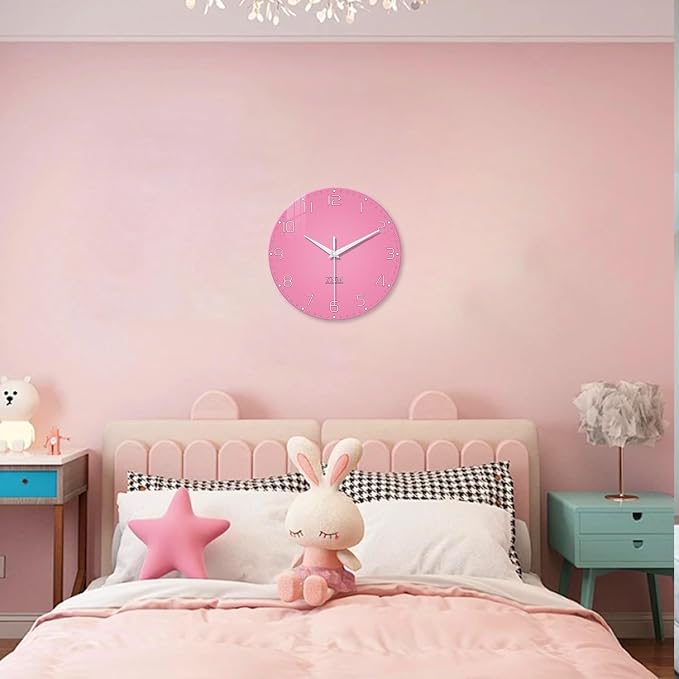 XNM Round Small Wall Clocks Battery Operated 12 Inch Pink Wall Clock - Image 5