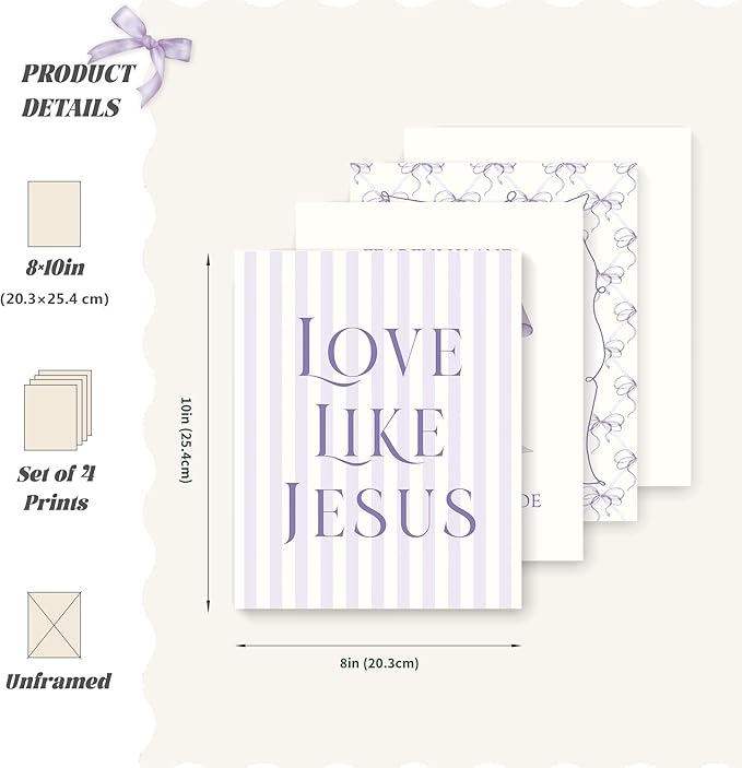 LARTSFRO Coquette Purple Bow Jesus Wall Art Decor Posters, Inspirational Bible - Image 2