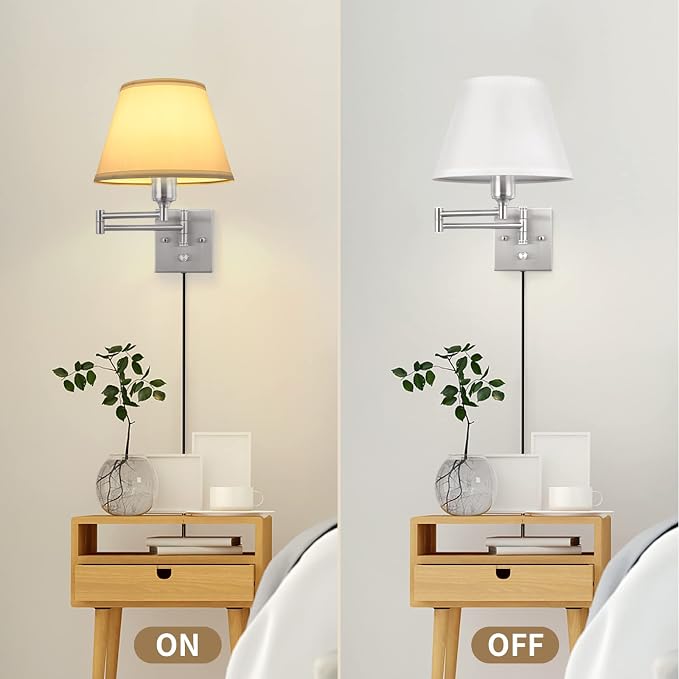 TRLIFE Wall Sconce Plug in, Dimmable Wall Sconces Set of 2 Brushed Nickel Swing - Image 5