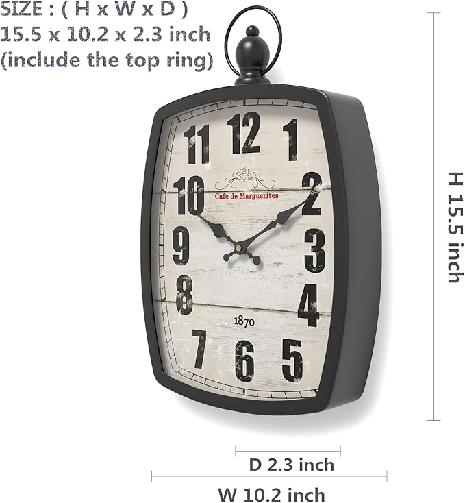 Menterry Large Retro Rectangle Wall Clock, Battery Operated Silent Decor Wall - Image 3