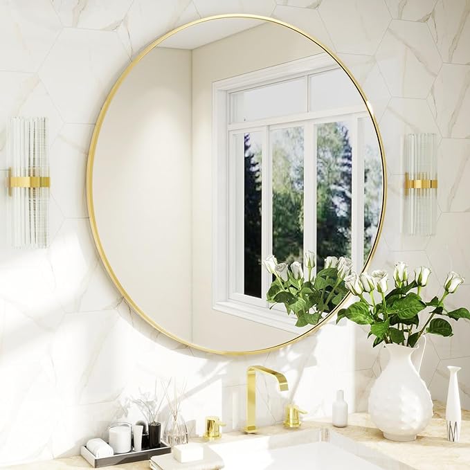 BEAUTYPEAK 20 Inch Round Mirror, Metal Frame Circle Mirror, Wall Mounted by BEAUTYPEAK