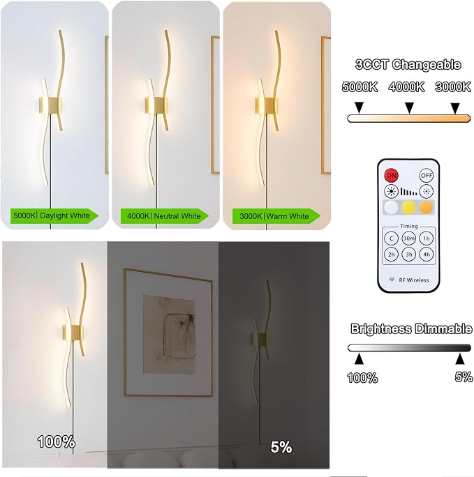 Daunton Modern Gold Plug in Wall Sconces Set of 2 - Image 4