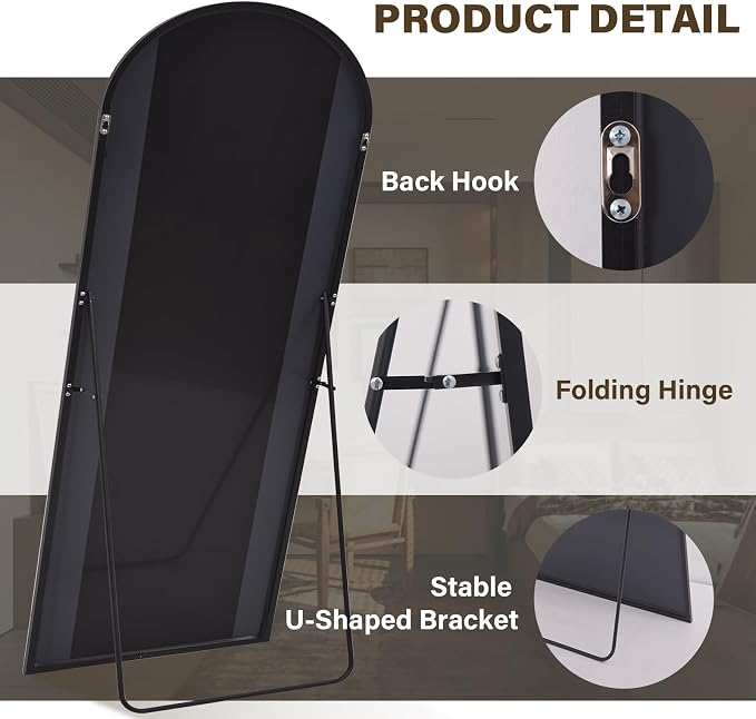 XRAMFY 86"x40" Arched Full Length Mirror Floor Mirrors - Image 5