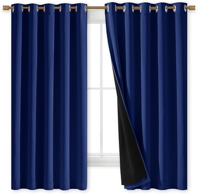 NICETOWN 100% Blackout Lined Curtains, Royal Blue, 1 Pair, 2 Thick Layers - Image 2