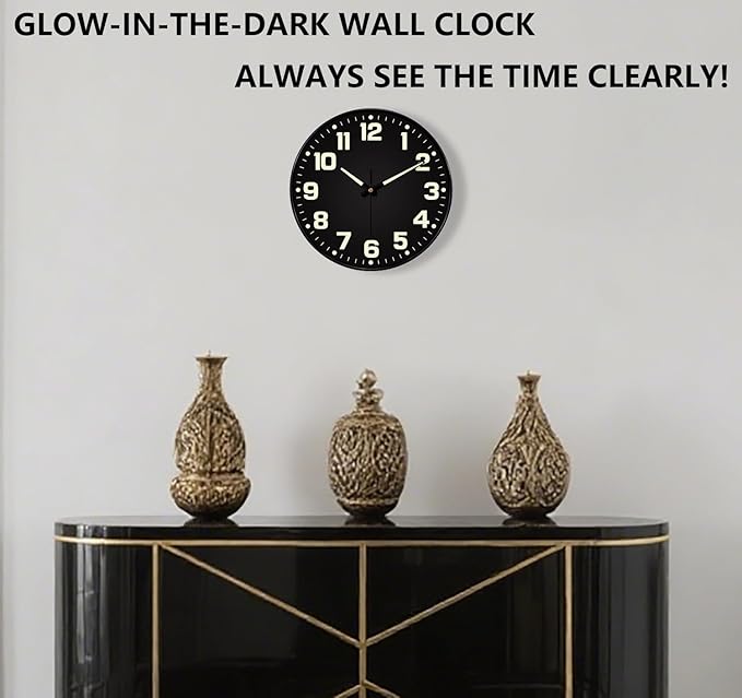 Glow in The Dark Wall Clock Non Ticking, 10 inch Silent Wall Clocks Battery - Image 2