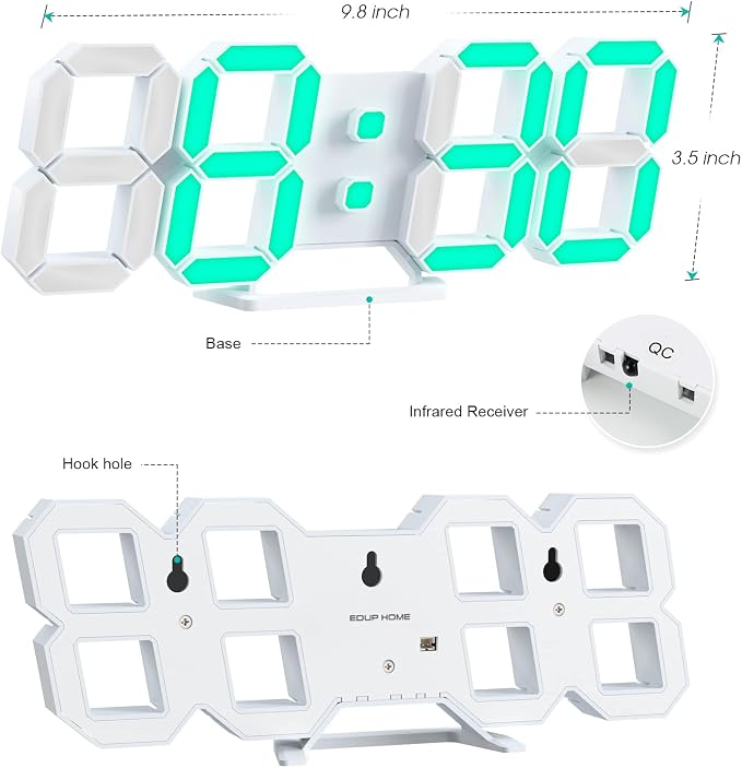 3D LED Digital Wall Clock 9.7" RGB Neon Alarm Clock, Large Display Desk/Wall - Image 7