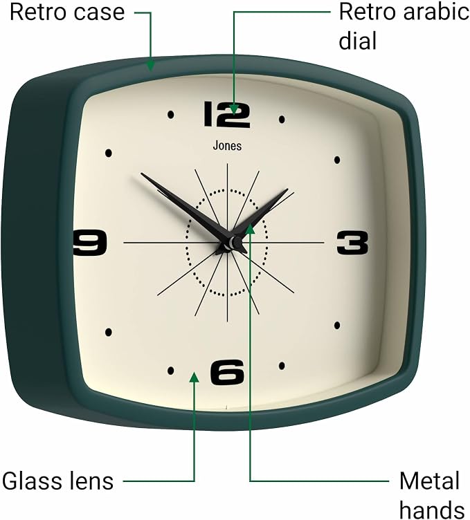 JONES CLOCKS® Movie wall Clock | Retro Rectangular Clock | 10 inch | Dark Green - Image 6