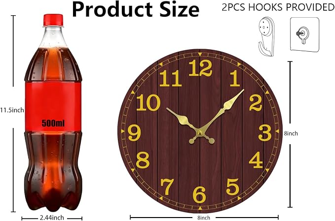 Wall Clock, Modern Wall Clocks Battery Operated, Silent Non Ticking Rustic - Image 3