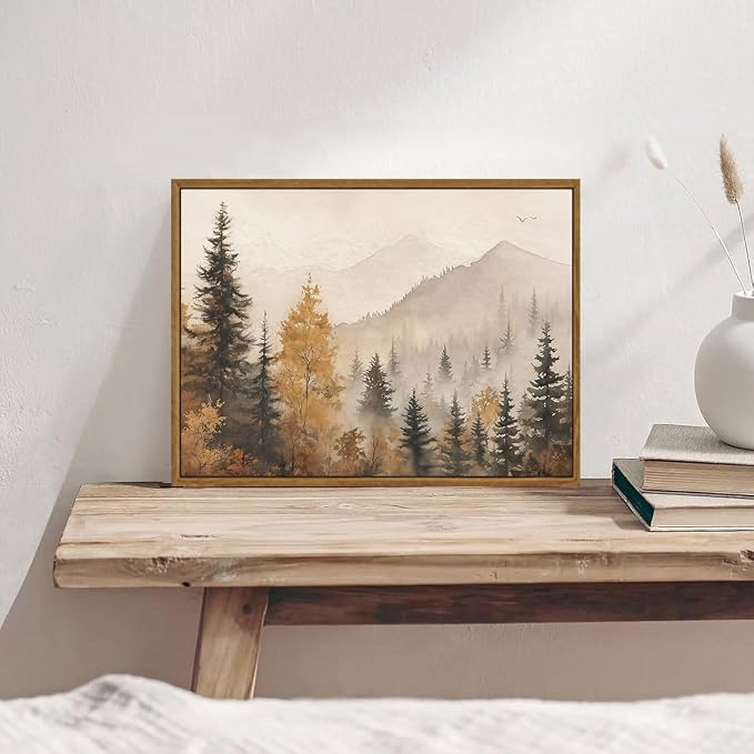 OIQArtOIQ Vintage Framed Wall Art Autumn Mountain Landscape Canvas Art Prints - Image 2