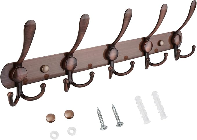TICONN Wall Mounted Coat Rack, Five Heavy Duty Tri Hooks All Metal Construction by TICONN
