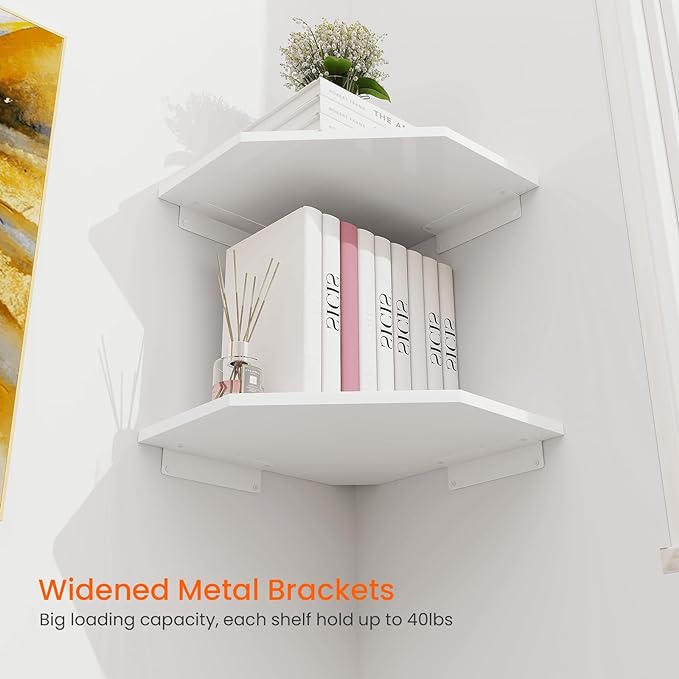 Homode Corner Shelf Wall Mount, Cable Box, 2 Tier Wood Hanging Storage Shelf - Image 4