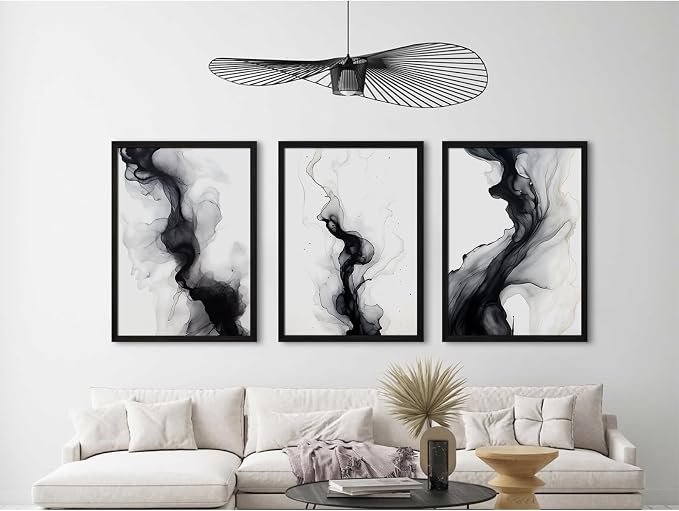 Black White Abstract Wall Art Decor Set of 3 Modern Wall Art Minimalist Canvas - Image 7