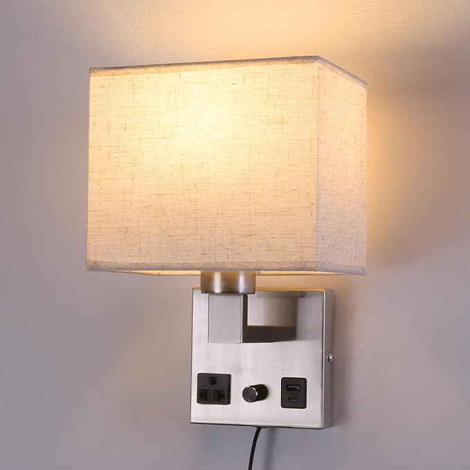 Bedside Wall Lamp for Bedroom, Plug in Wall Sconce by CNMYKYDS
