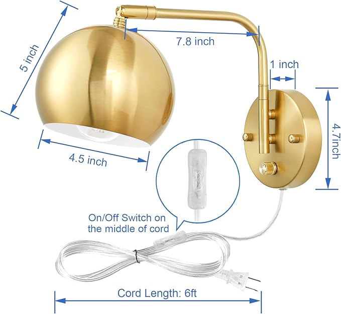 VATONI Plug in Dimmable Wall Sconce Swing Arm Wall Lights - Image 5