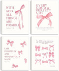 SEHSUVC Coquette Pink Bow Bible Verse Wall Art Set of 4, Christian Scripture by Unknown