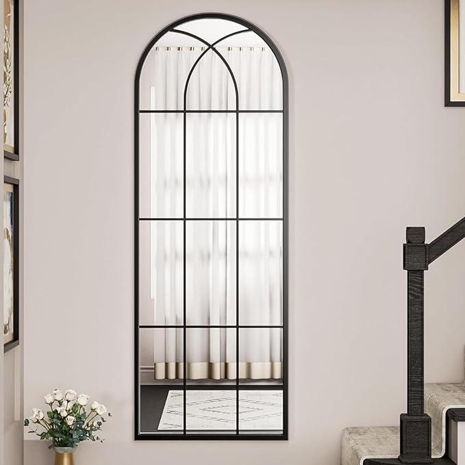Dewfig 65"x 22" Arched Window pane Full Length Mirror, Wall Mirror, Floor - Image 9