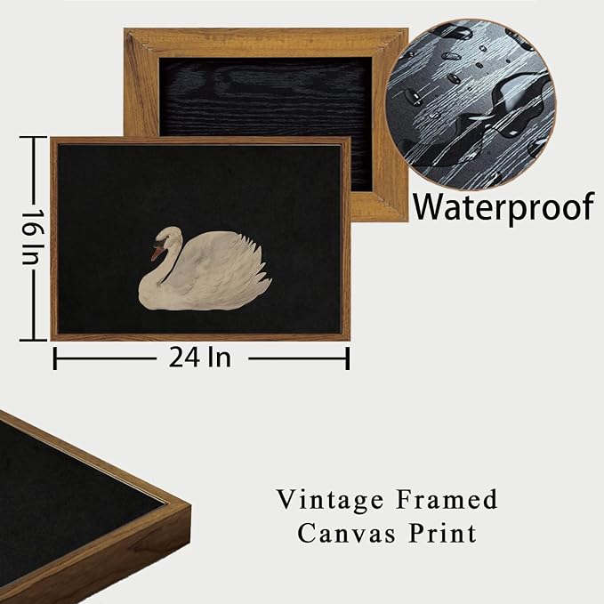 OIQArtOIQ Vintage Framed Wall Art Moody Grace Swan Canvas Art Prints Rustic - Image 4