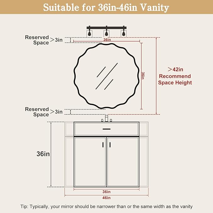 WallBeyond Round Wavy Mirror for Wall Decorative 36 inch, Modern Round Mirror - Image 6
