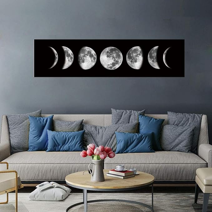 Ohhvvow Moon Phase Wall Art Painting, 47L x 11.8W Black and White Modern - Image 4
