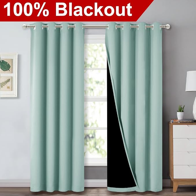 NICETOWN Aqua Blue 100% Blackout Curtain Set, Thermal Insulated & Energy - Image 2