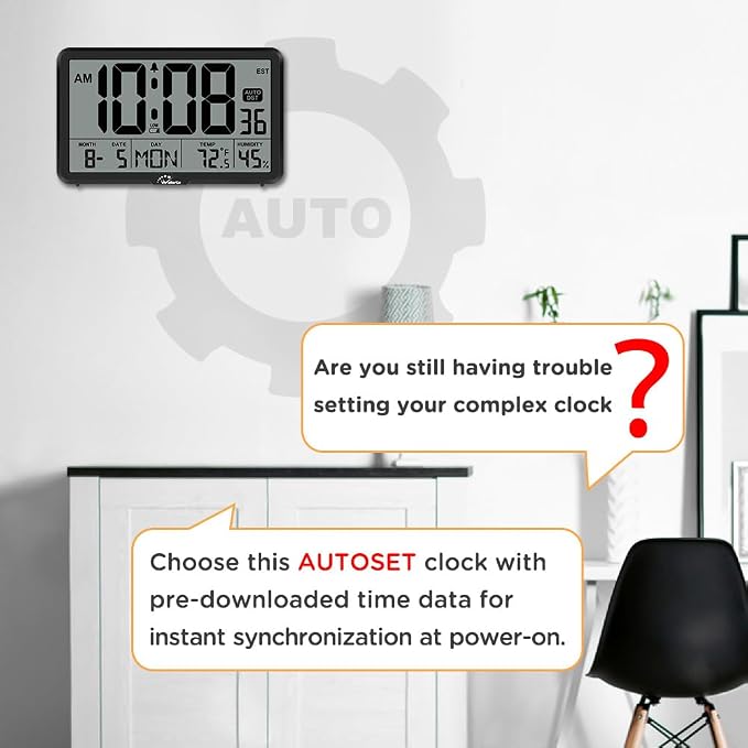 WallarGe Auto Set Digital Wall Clock Battery Operated, Desk Clocks - Image 4