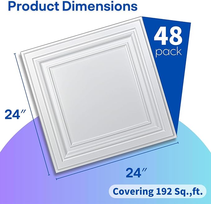 Art3d 48-Pack PVC Drop Ceiling Tiles, 2ft x 2ft, Crisp White Finish - Image 2
