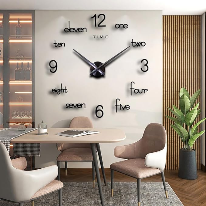 DIY 3D Wall Clock Large Frameless Watch Mirror Surface Wall Art Clock by LOZMOM