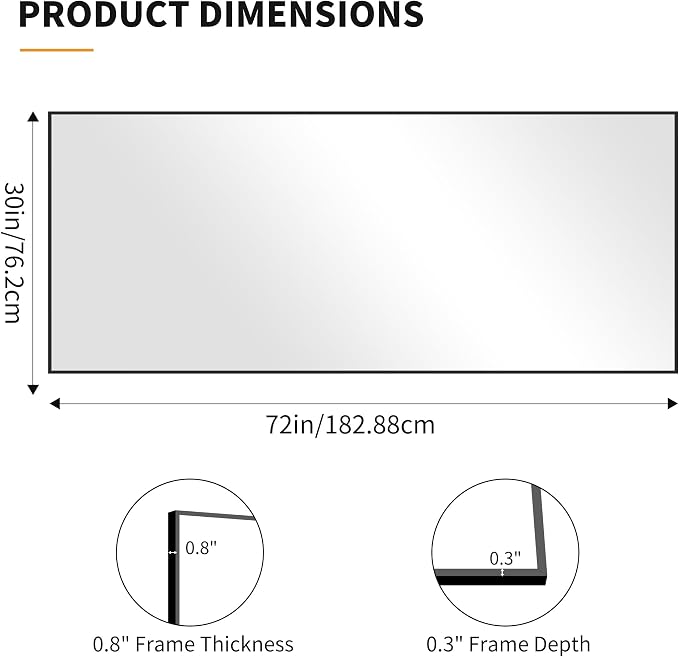 KOCUUY 72x30 Inch Large Black Wall Mounted Mirror, Aluminum Framed Decorative - Image 9