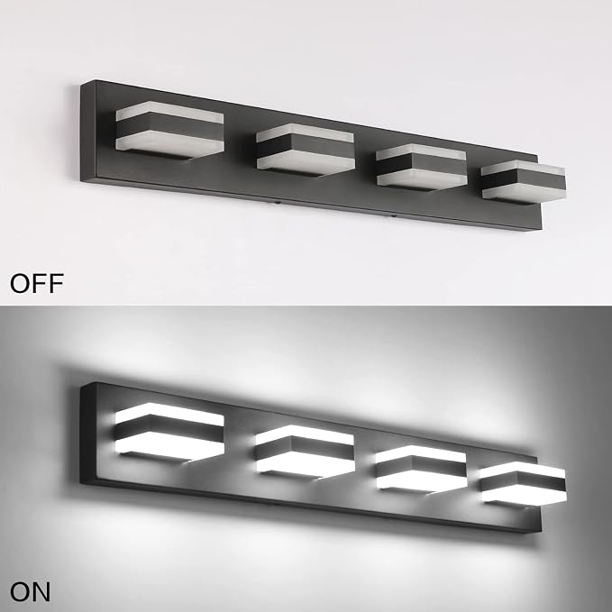 SOLFART Black Bathroom Light Fixtures 4 Lights Bathroom Vanity Light LED - Image 5